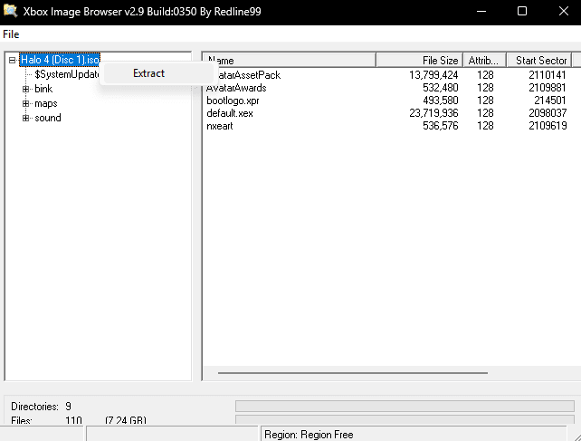 Öppna forsta Halo 4-disken i Xbox Image Browser