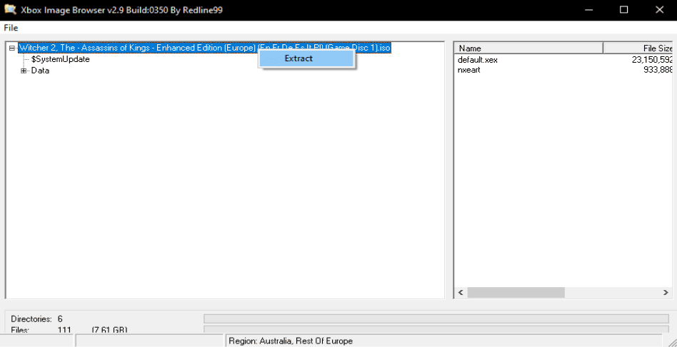 Extrahera forsta disken i Xbox Image Browser