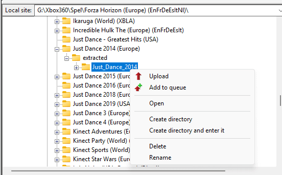 Uppladdning av enskilt spel via FileZilla