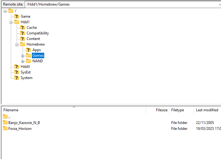 Sokvagen till Games-mappen i FileZilla